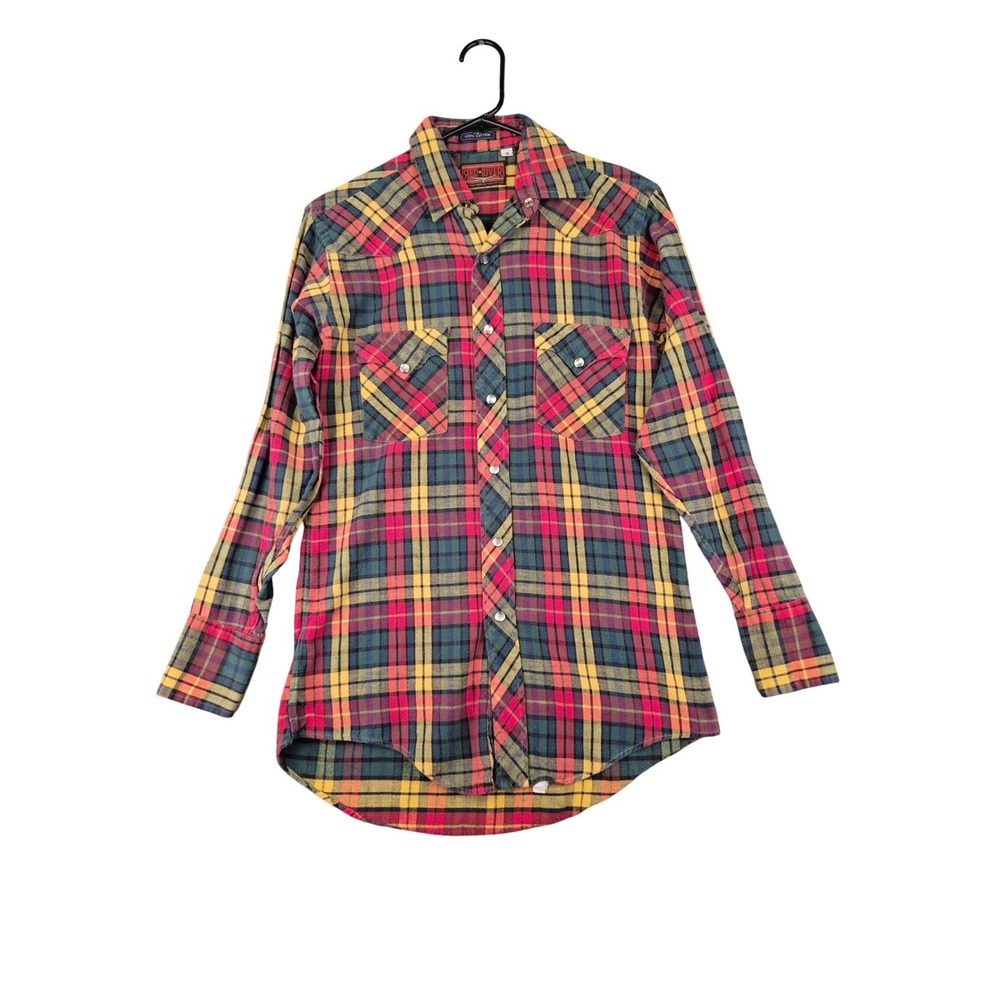 Red River Neiman Marcus Mens Small Plaid Western Snap Cotton Flannel Shirt VTG